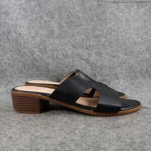 CHC Shoes Womens 37 Sandals Cut Out Slide Block Heel Open Toe Classic Black